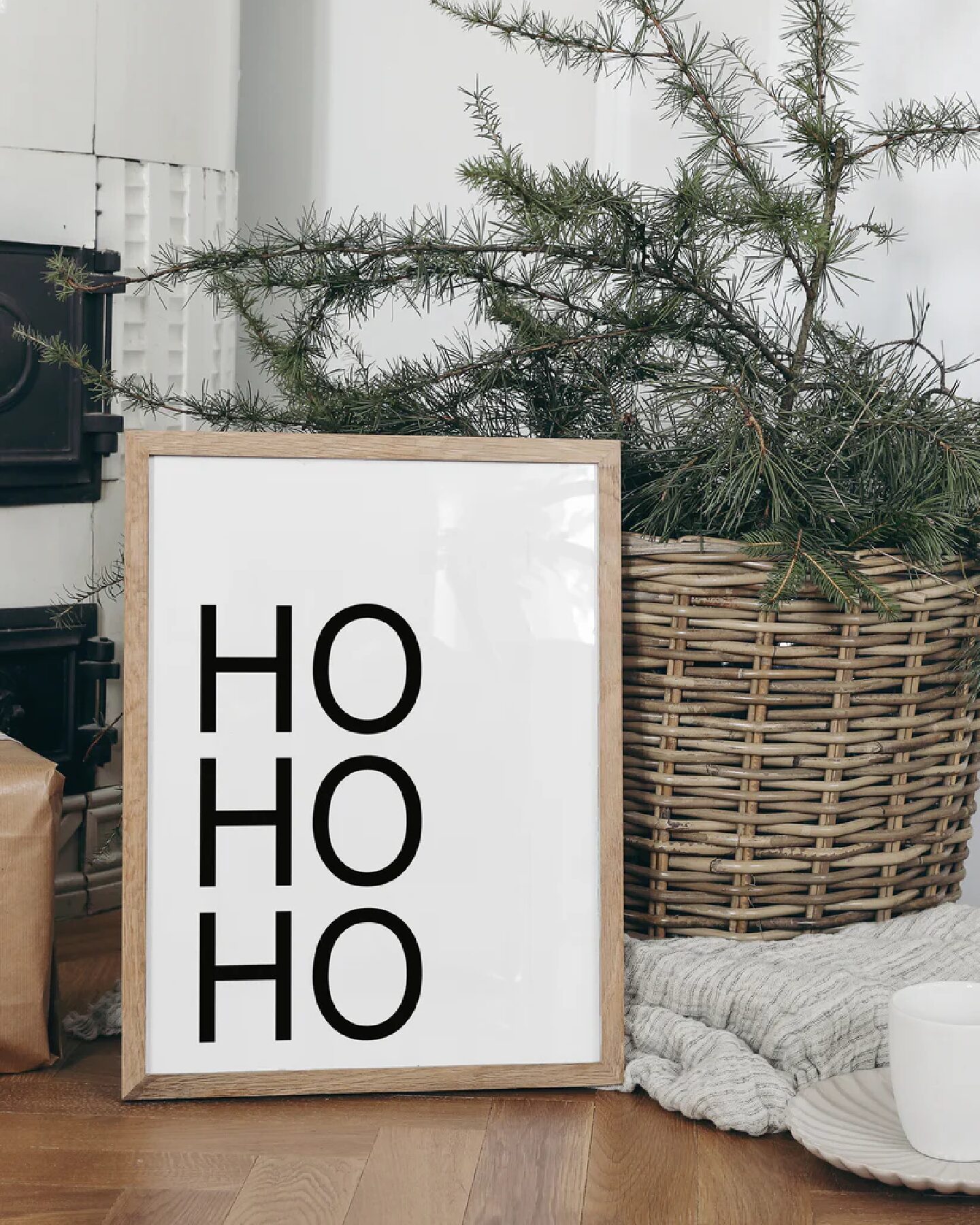 Poster "HO HO HO" weiß (schwarze Buchstaben) 50x70 cm
