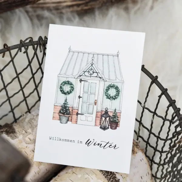 Postkarte Winterliches Gewächshaus