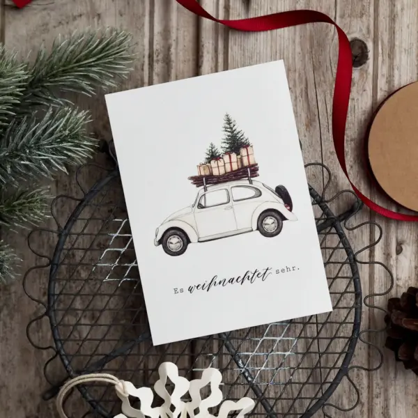 Postkarte Weihnachtsauto